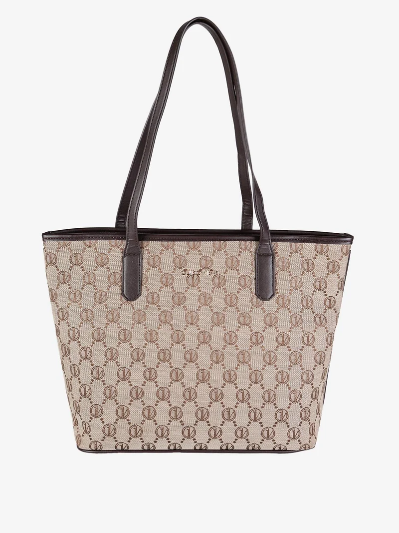 Borsa tote da donna in tessuto con stampe - marrone