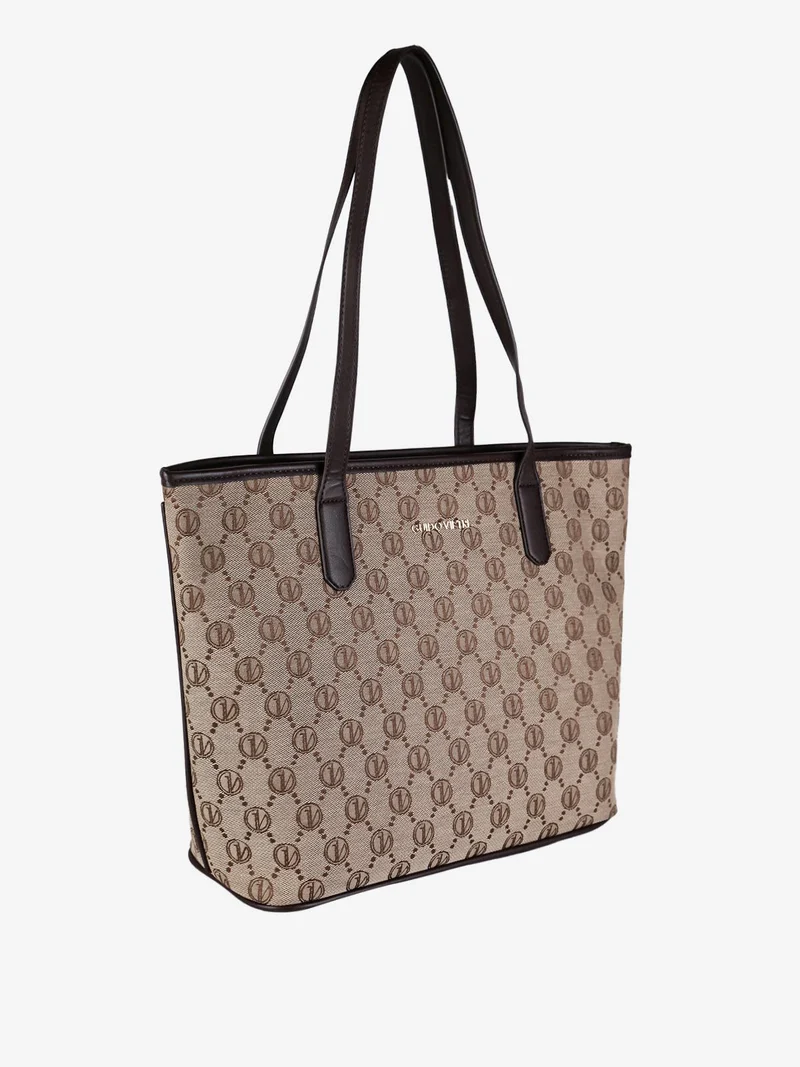 Borsa tote da donna in tessuto con stampe - marrone