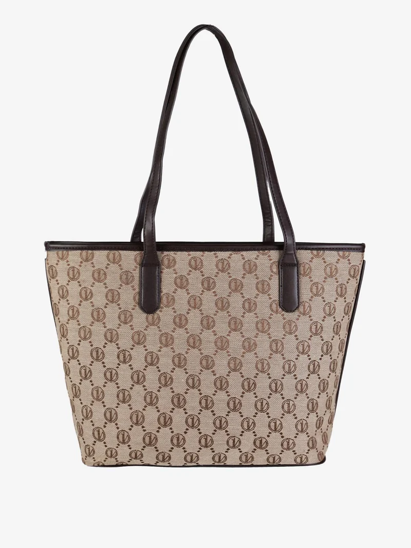 Borsa tote da donna in tessuto con stampe - marrone