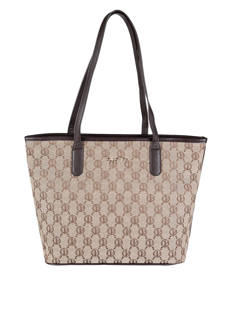 Borsa tote da donna in tessuto con stampe - marrone