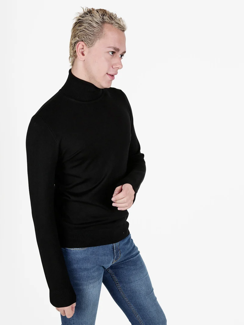 Pullover dolcevita in maglia da uomo - nero
