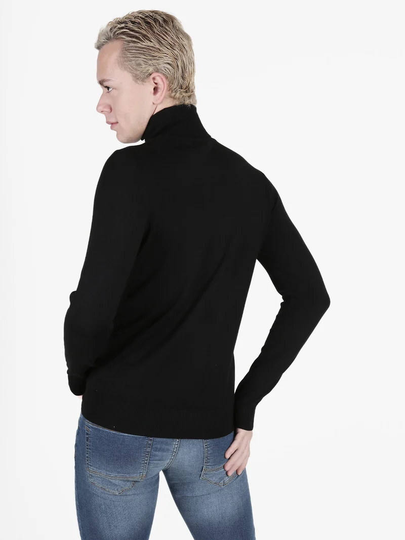 Pullover dolcevita in maglia da uomo - nero