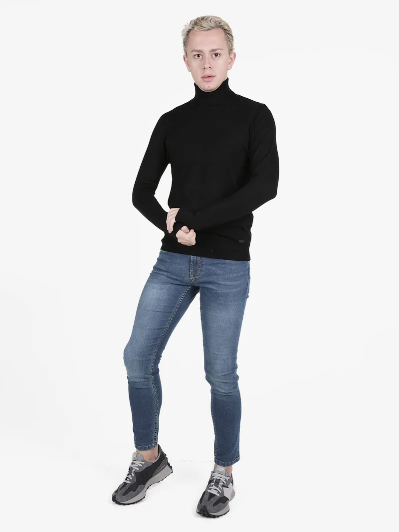 Pullover dolcevita in maglia da uomo - nero