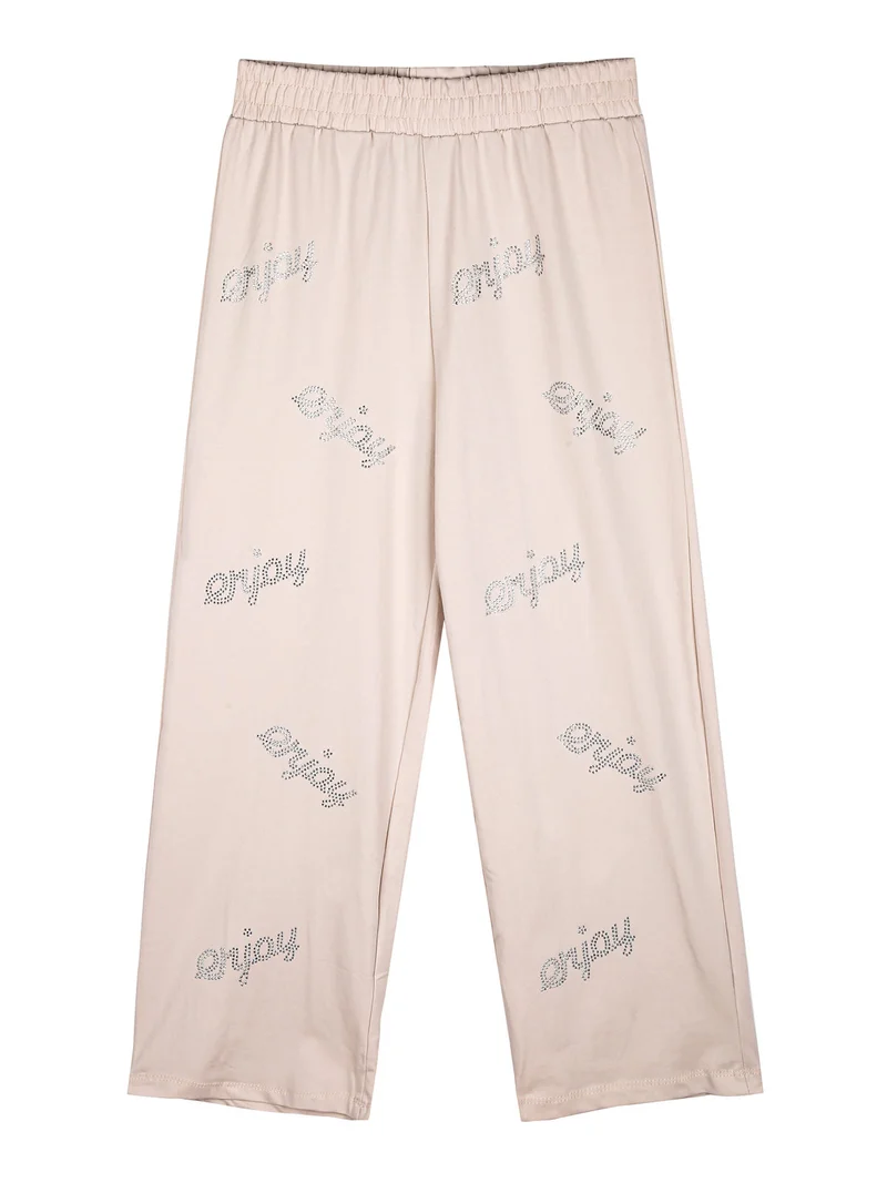 Pantaloni da bambina a gamba larga con strass - beige