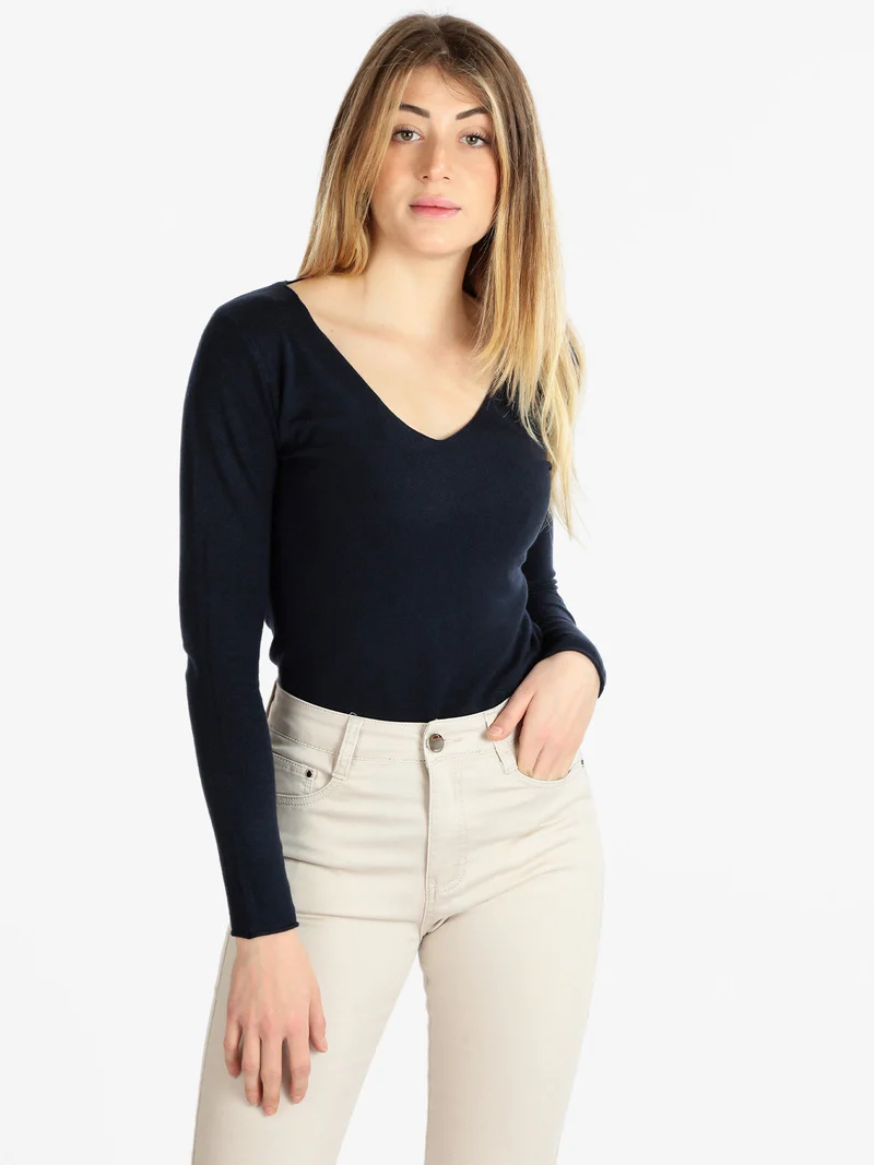 Pullover donna con scollo a V - blu scuro