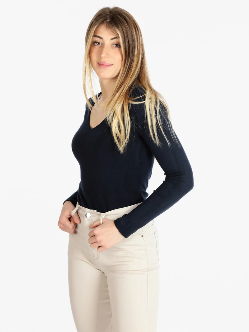 Pullover donna con scollo a V - blu scuro