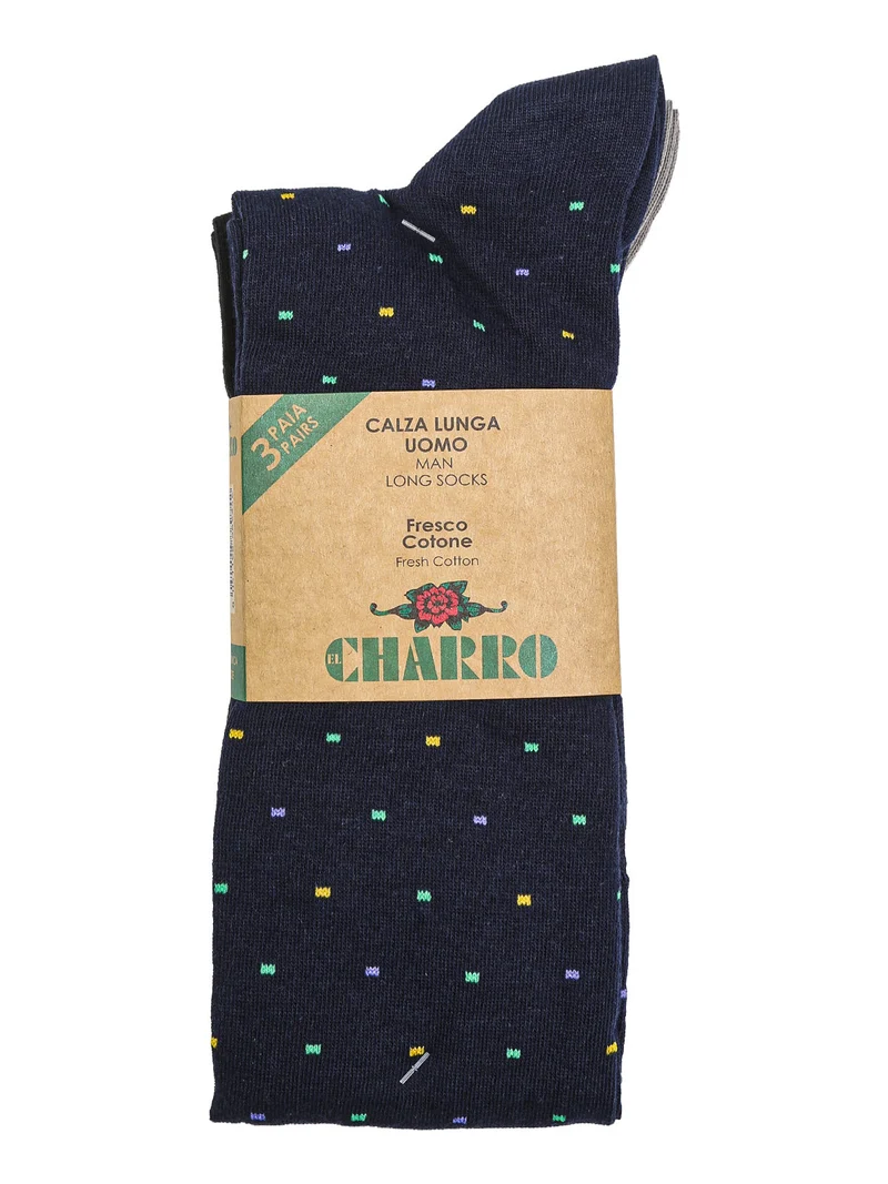 Confezione da 3 paia di calze lunghe da uomo in fresco cotone - blu