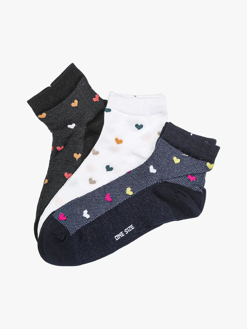 Confezione da 3 paia di calze corte donna con stampa a cuori - blu scuro