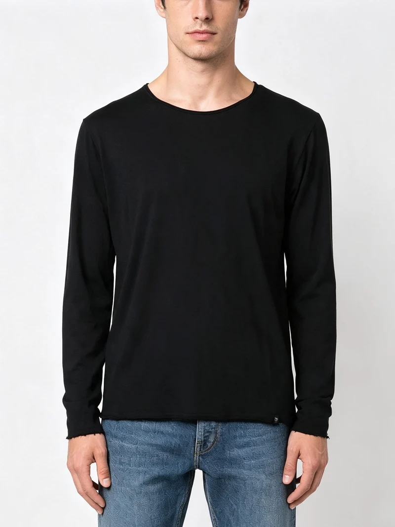 T-shirt da uomo a maniche lunghe in cotone - nero