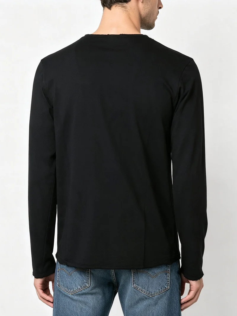 T-shirt da uomo a maniche lunghe in cotone - nero