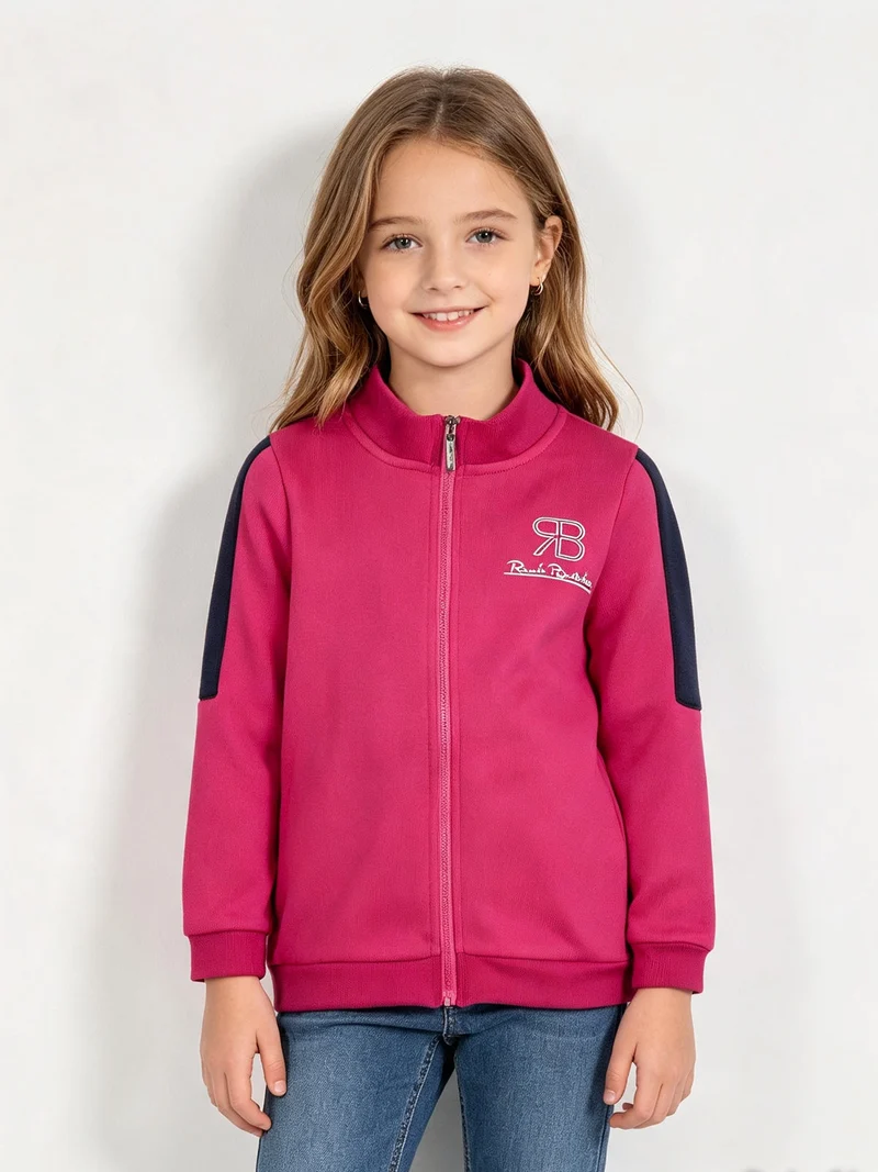 Felpa pesante da bambina con zip - fucsia