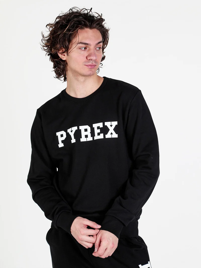 Felpa girocollo da uomo in cotone con logo - nero