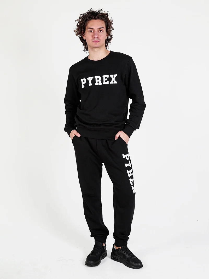 Felpa girocollo da uomo in cotone con logo - nero