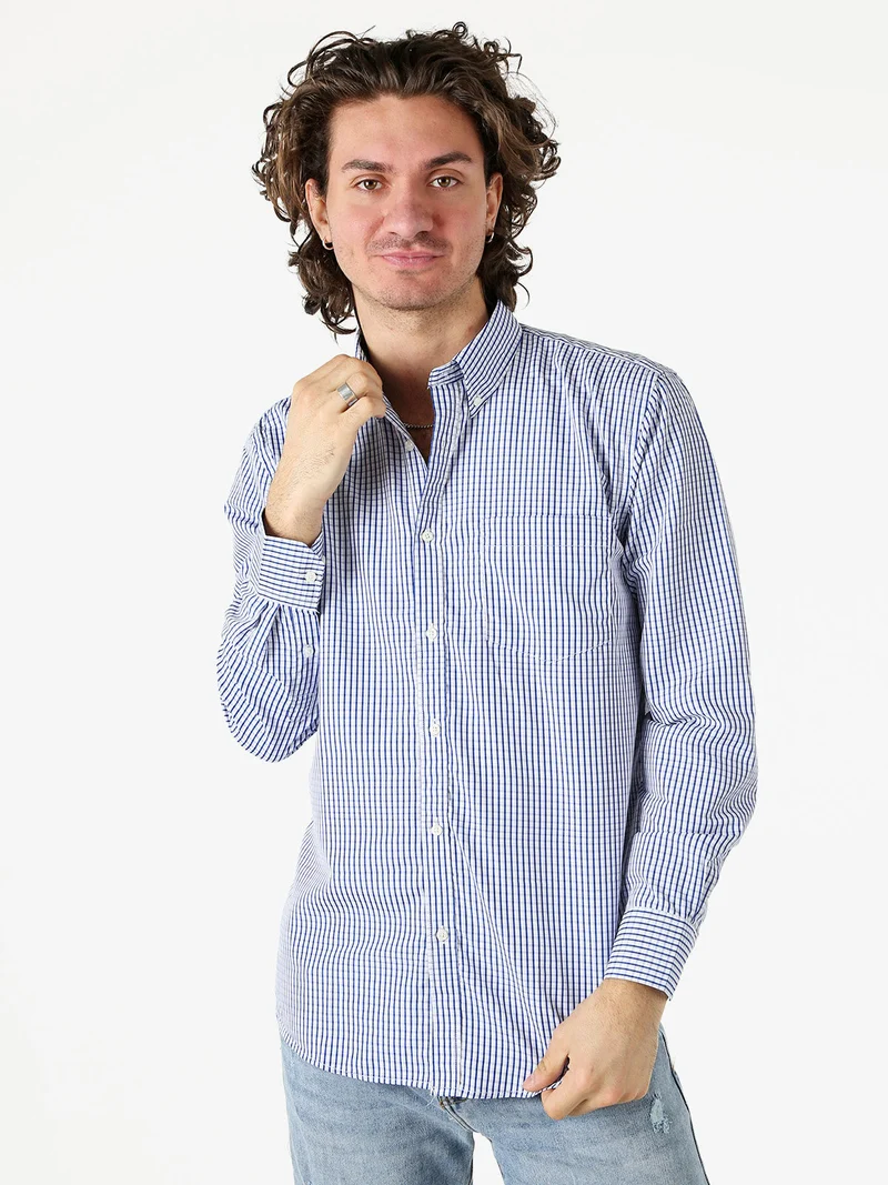 Camicia a quadretti da uomo con maniche lunghe - blu