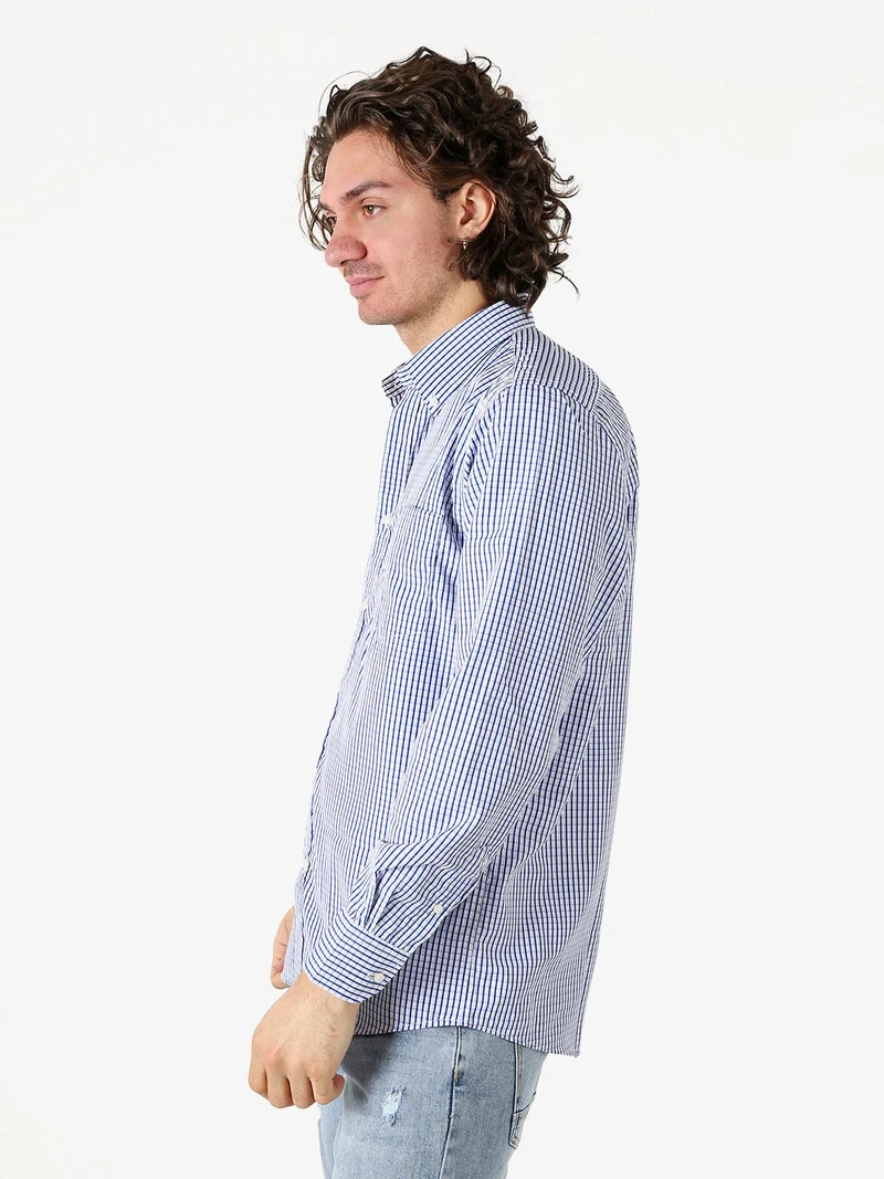 Camicia a quadretti da uomo con maniche lunghe - blu