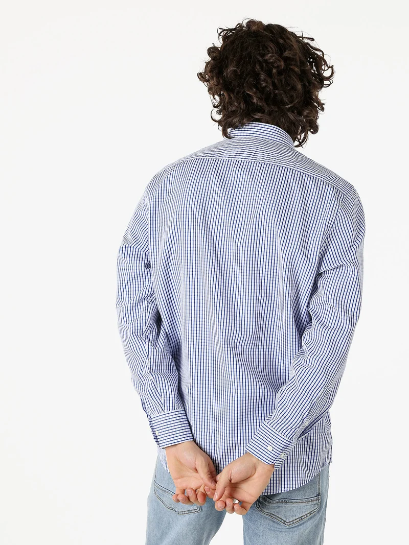 Camicia a quadretti da uomo con maniche lunghe - blu