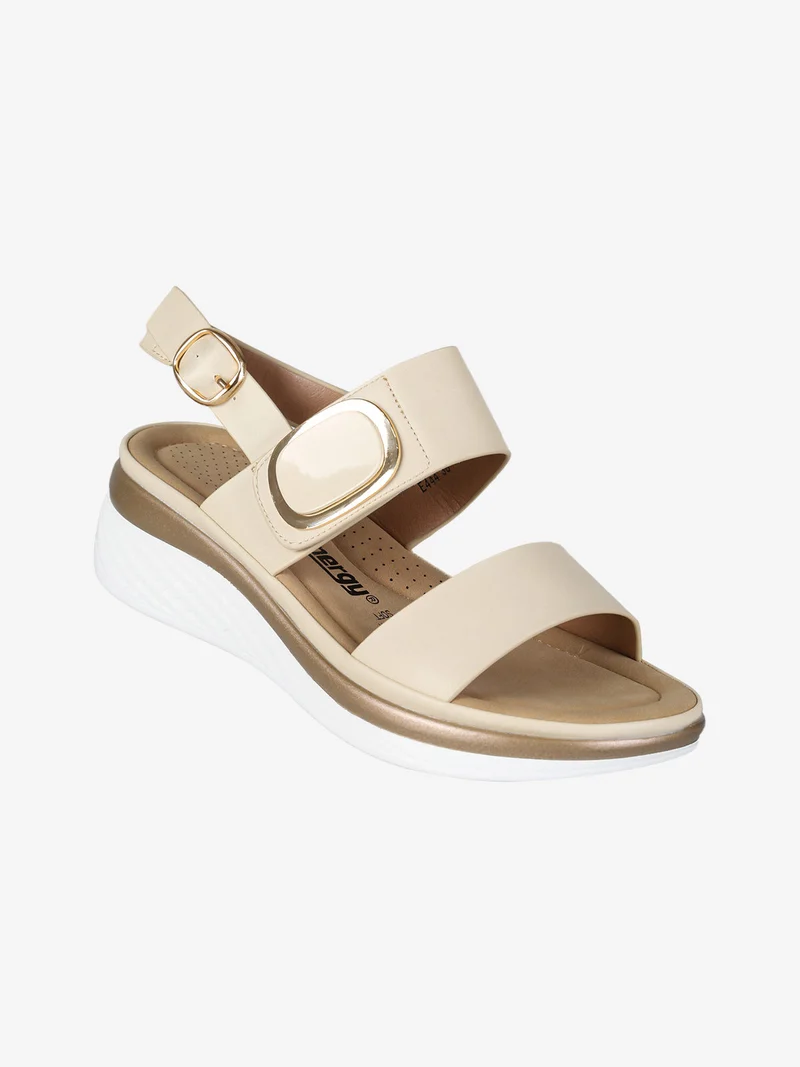 Sandali donna con zeppa e cinturino a strappo - panna