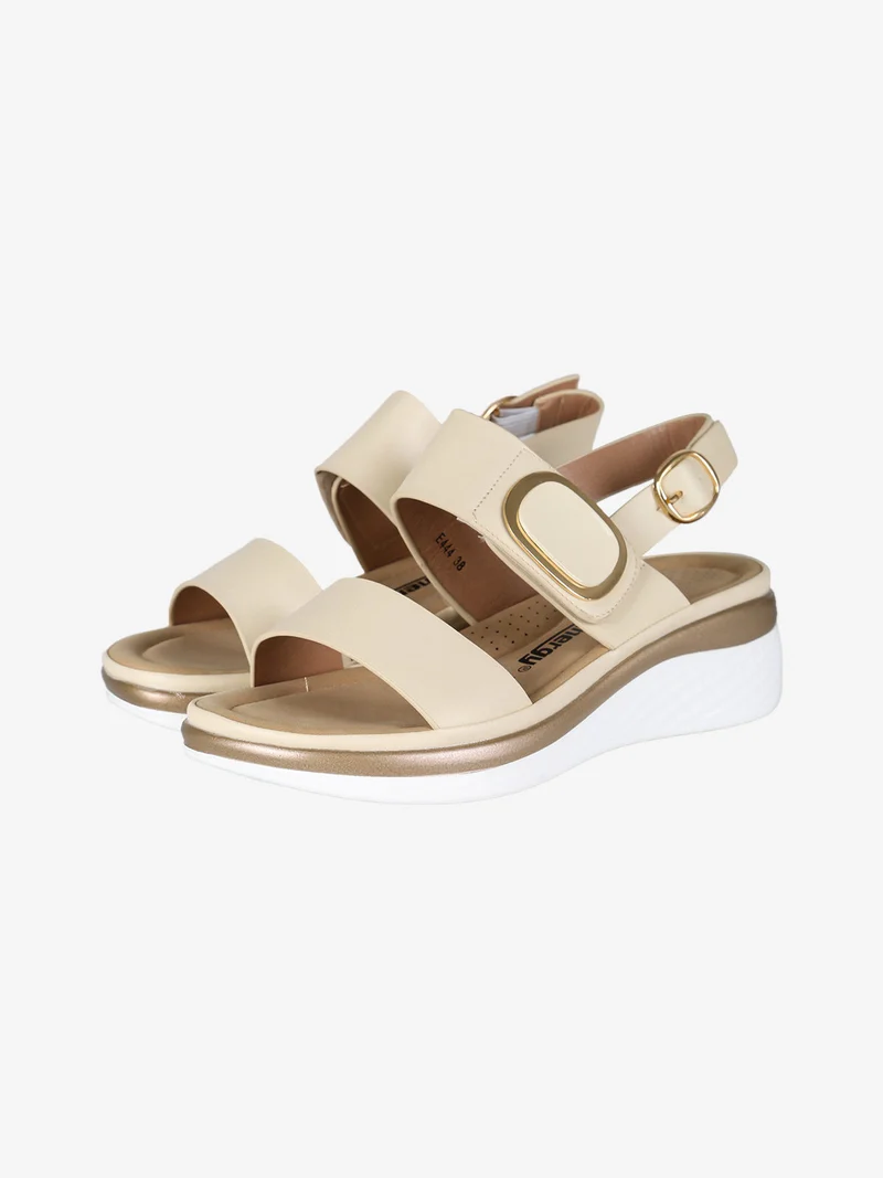 Sandali donna con zeppa e cinturino a strappo - panna