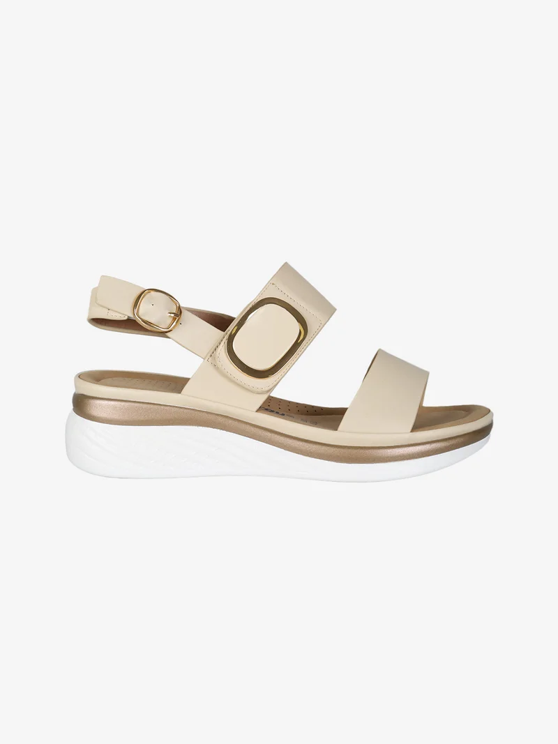 Sandali donna con zeppa e cinturino a strappo - panna