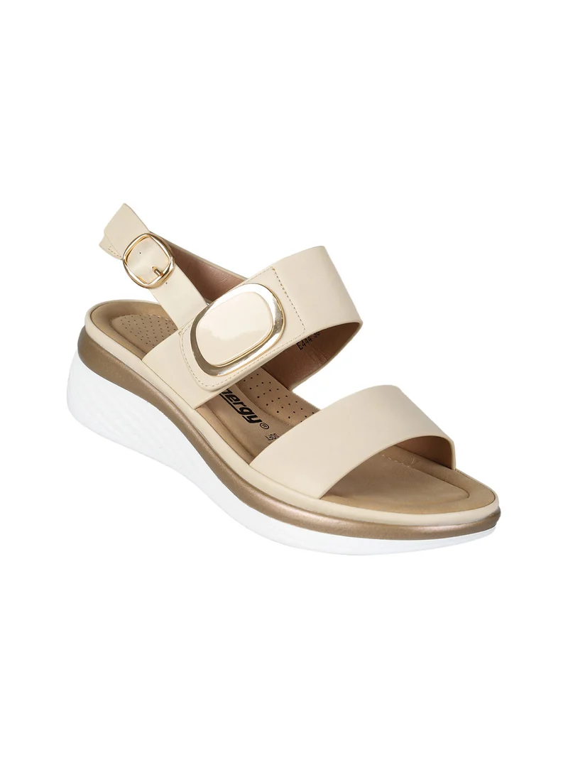 Sandali donna con zeppa e cinturino a strappo - panna