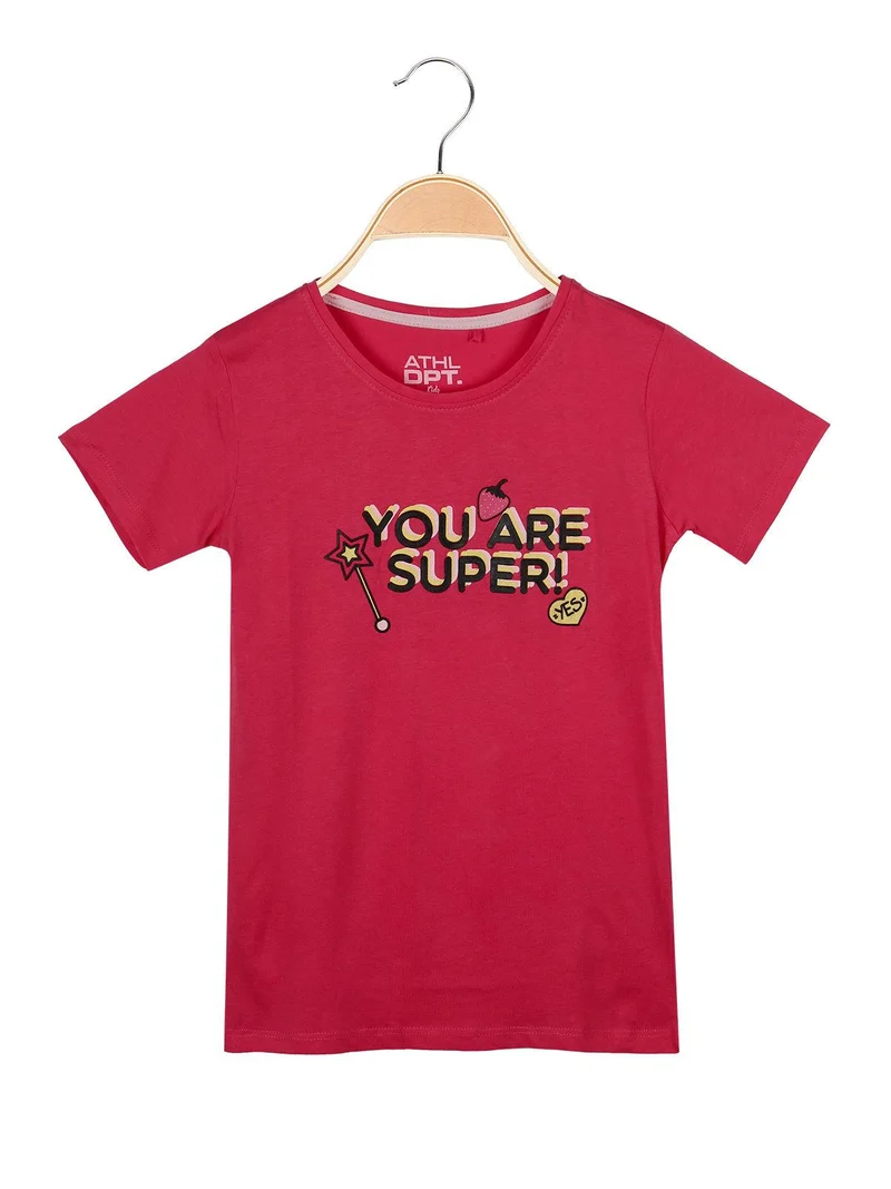 T-shirt con scritta e glitter - rosa