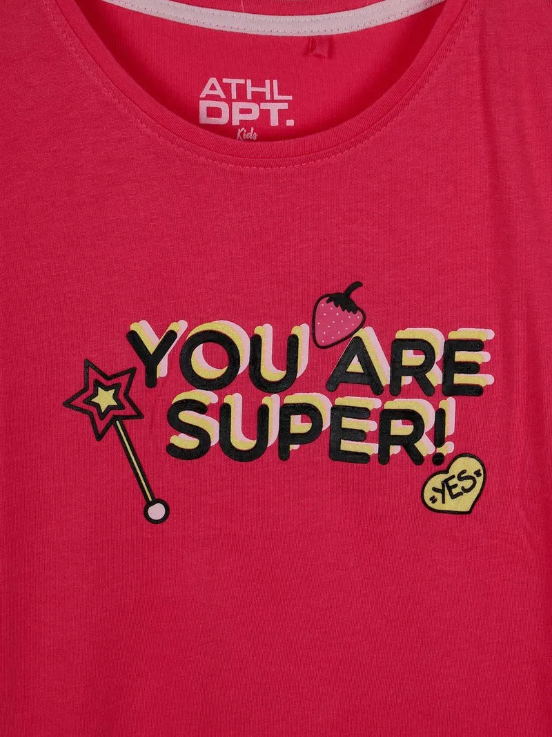 T-shirt con scritta e glitter - rosa