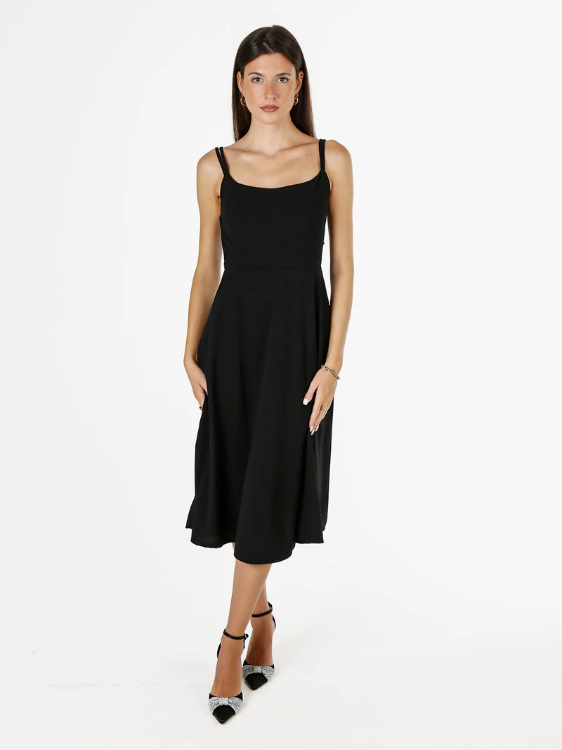 Abito donna svasato con doppie spalline strette - nero