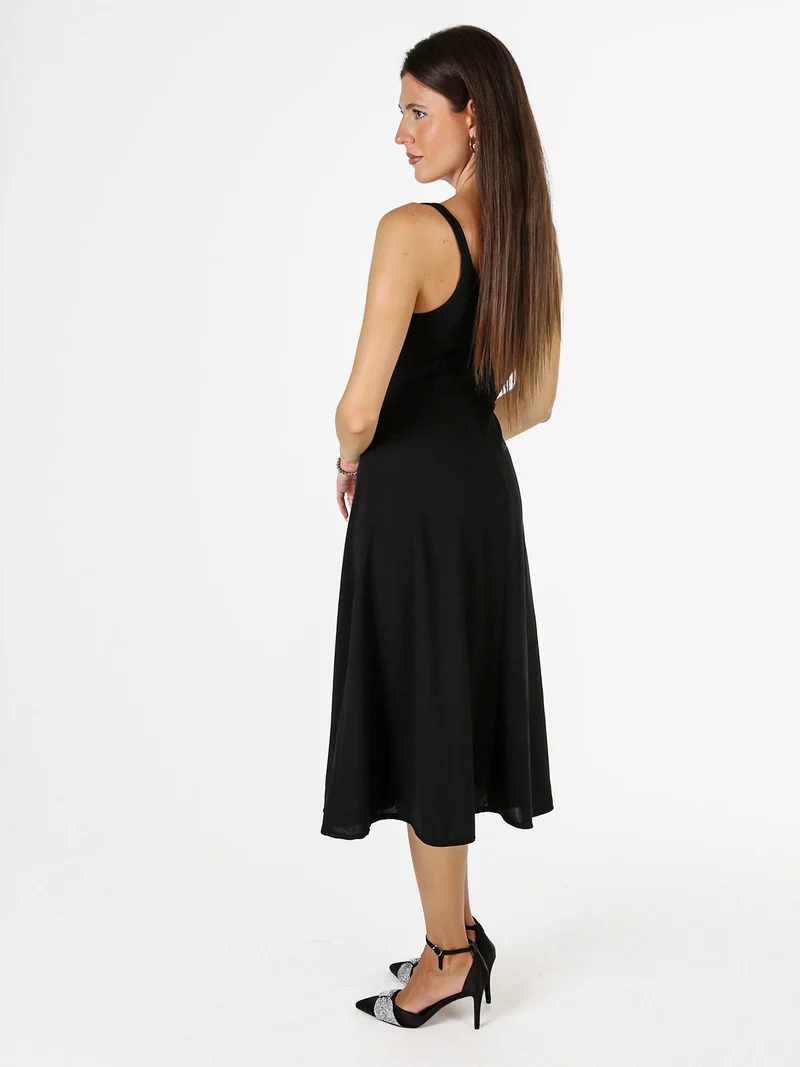 Abito donna svasato con doppie spalline strette - nero