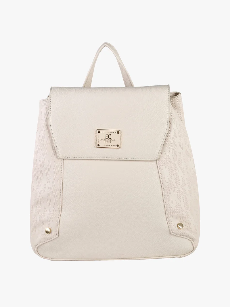 Zaino donna in ecopelle con patta - panna