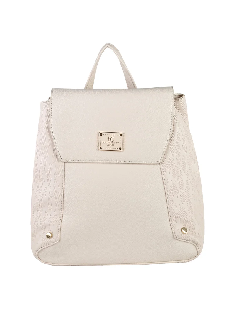 Zaino donna in ecopelle con patta - panna