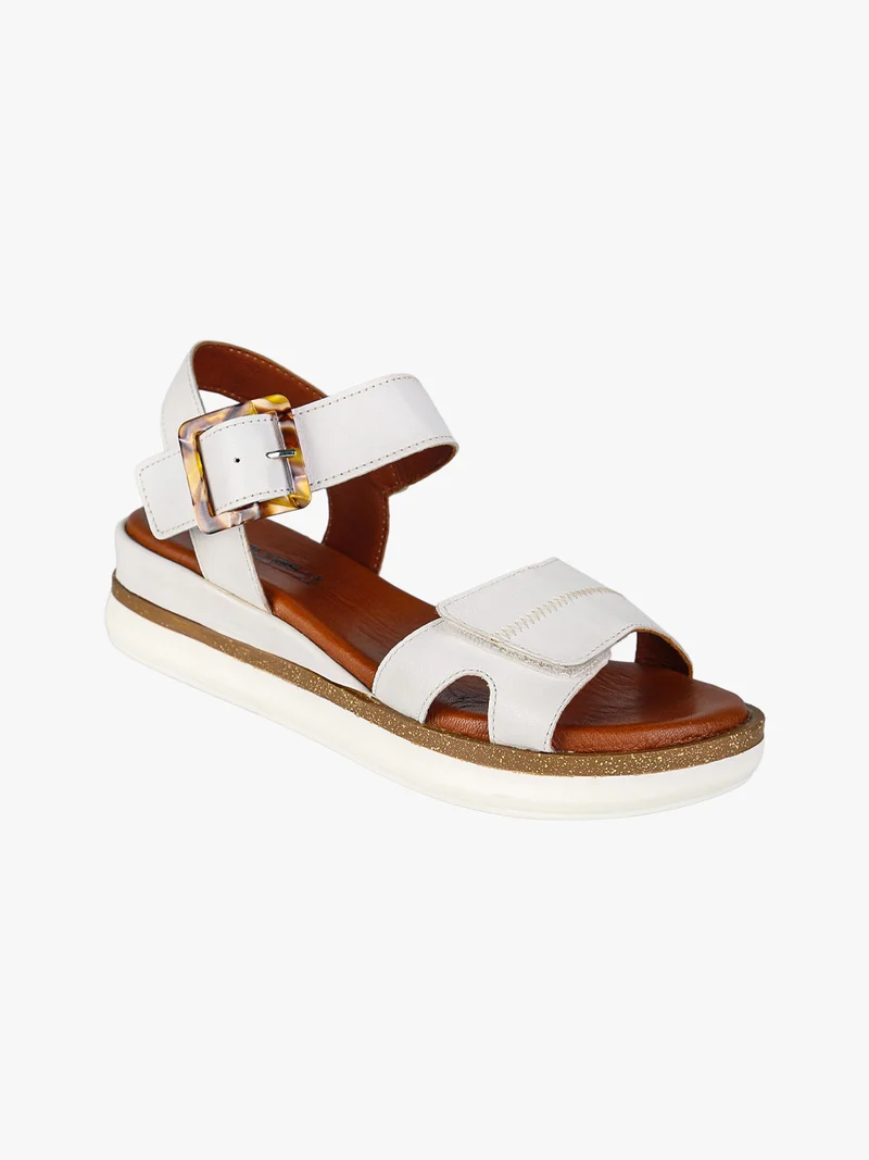 Sandali in pelle da donna con zeppa e cinturino con fibbia - bianco