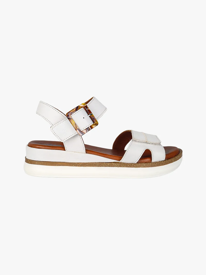 Sandali in pelle da donna con zeppa e cinturino con fibbia - bianco