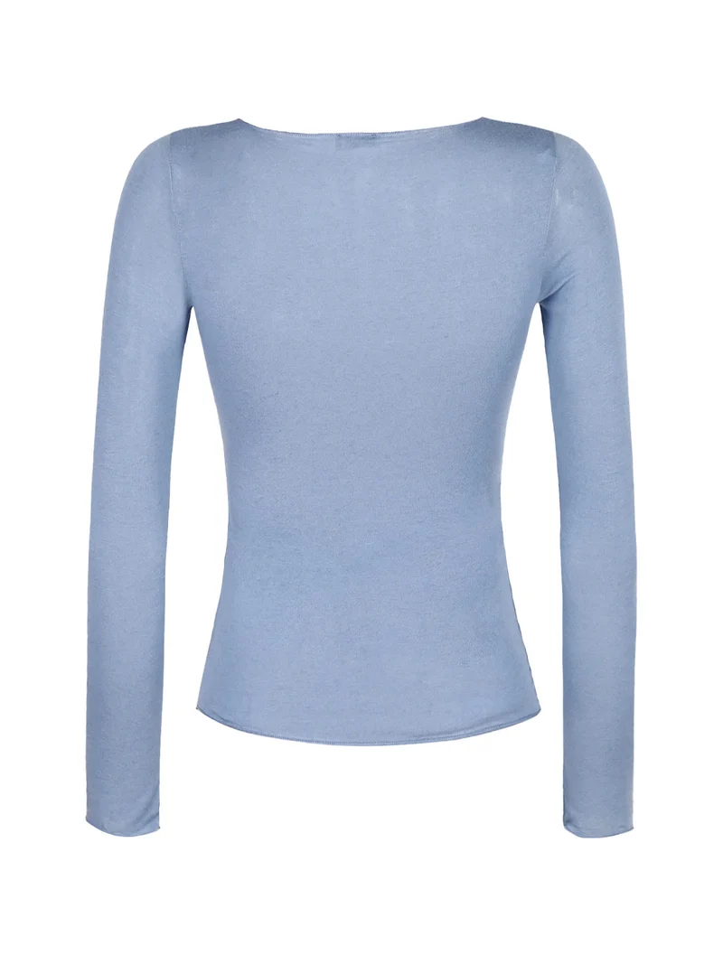 Maglietta donna in cashmere ultra light - azzurro