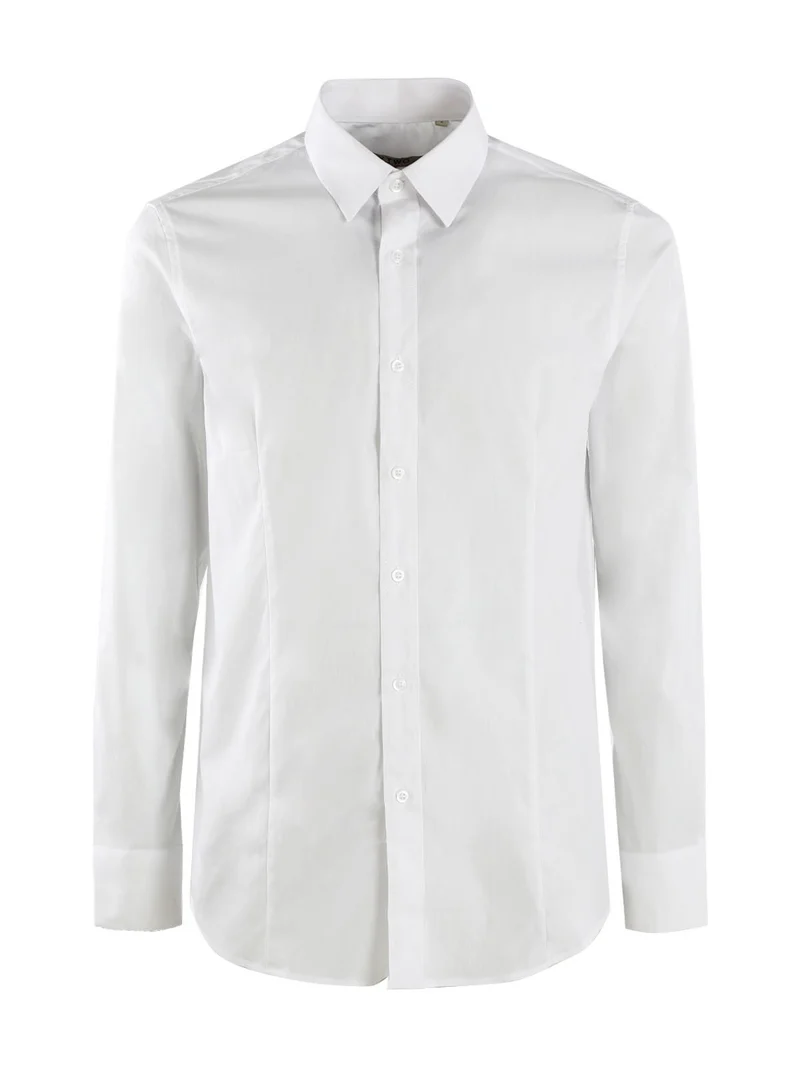 Camicia da uomo in misto cotone a maniche lunghe - bianco