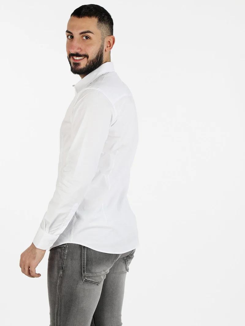 Camicia da uomo in misto cotone a maniche lunghe - bianco