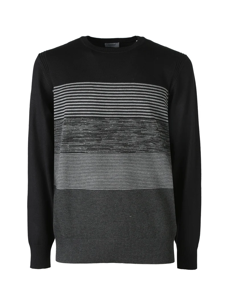Pullover girocollo da uomo in maglia - nero
