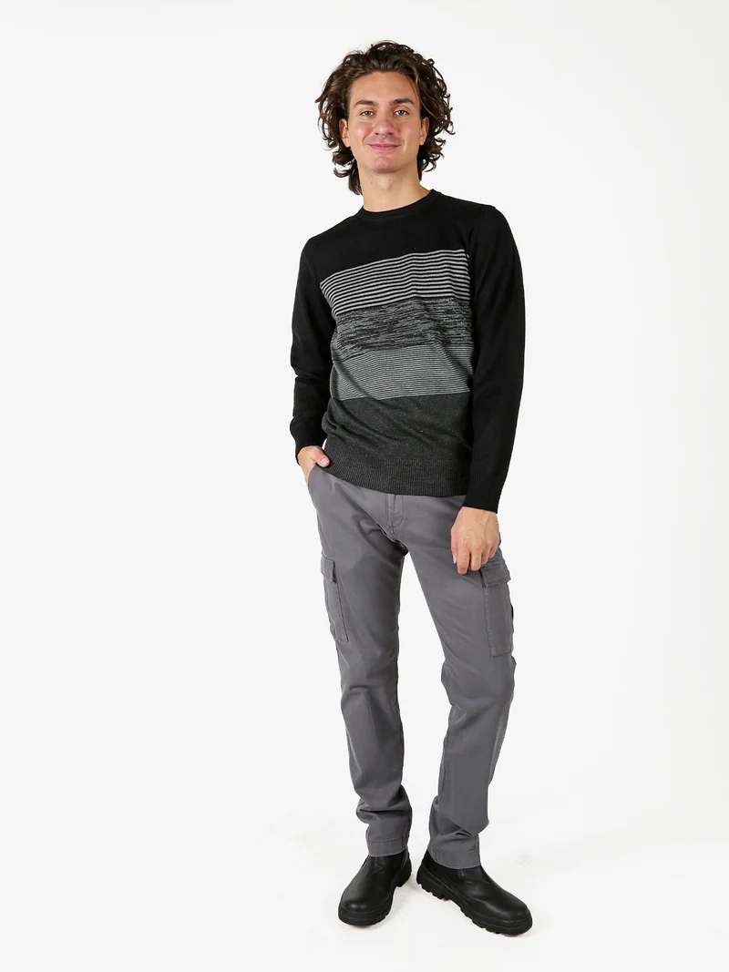 Pullover girocollo da uomo in maglia - nero