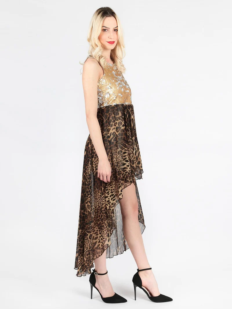 Vestito lungo sul retro con paillettes - marrone