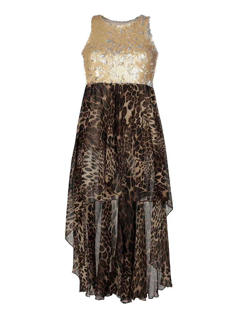 Vestito lungo sul retro con paillettes - marrone