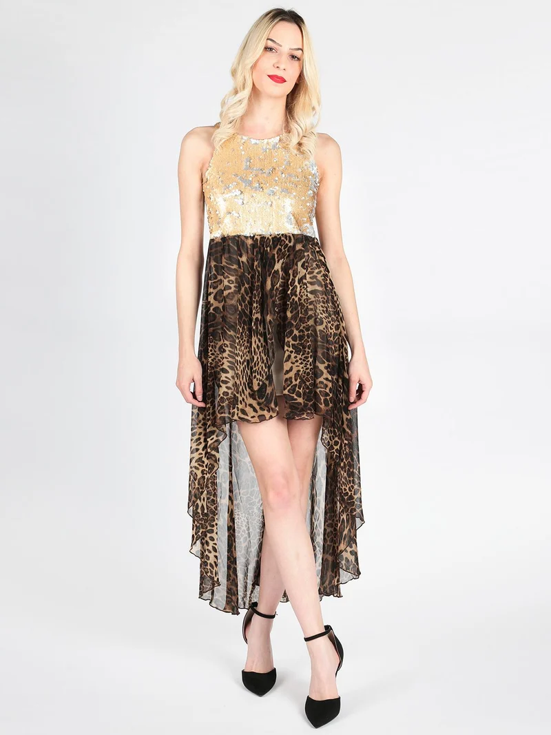 Vestito lungo sul retro con paillettes - marrone