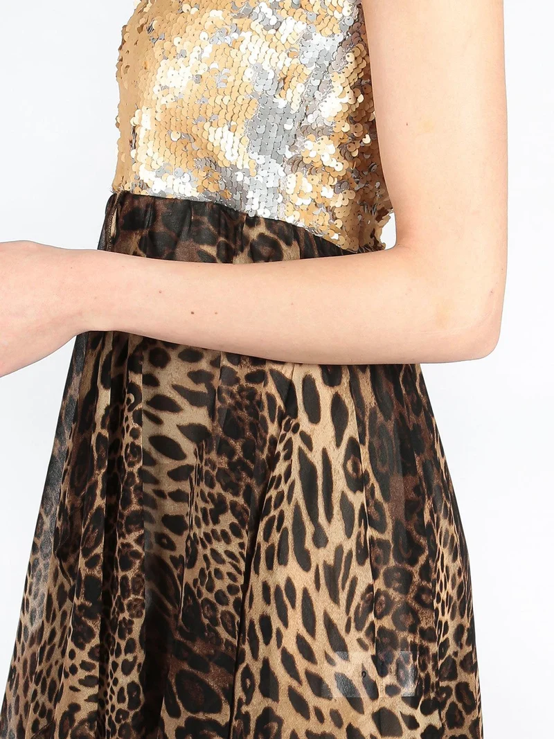 Vestito lungo sul retro con paillettes - marrone