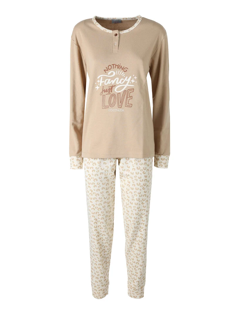 Pigiama donna animalier in cotone - sabbia
