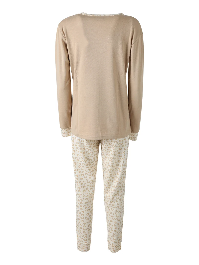 Pigiama donna animalier in cotone - sabbia
