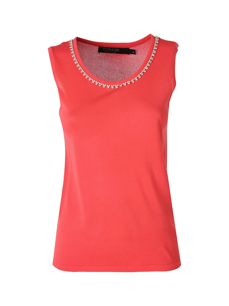 Top donna in maglia con applicazioni di strass - fragola