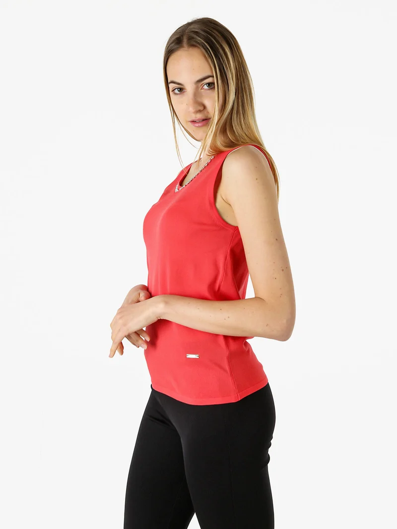 Top donna in maglia con applicazioni di strass - fragola