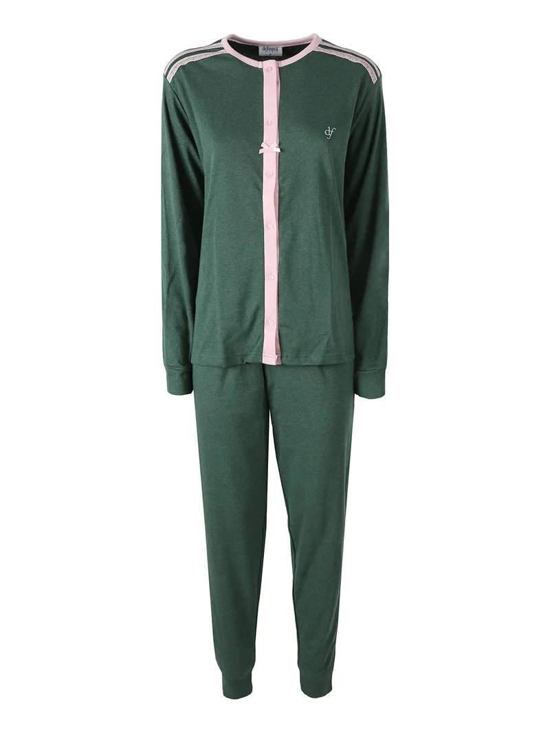 Pigiama donna in cotone con bottoni - verde