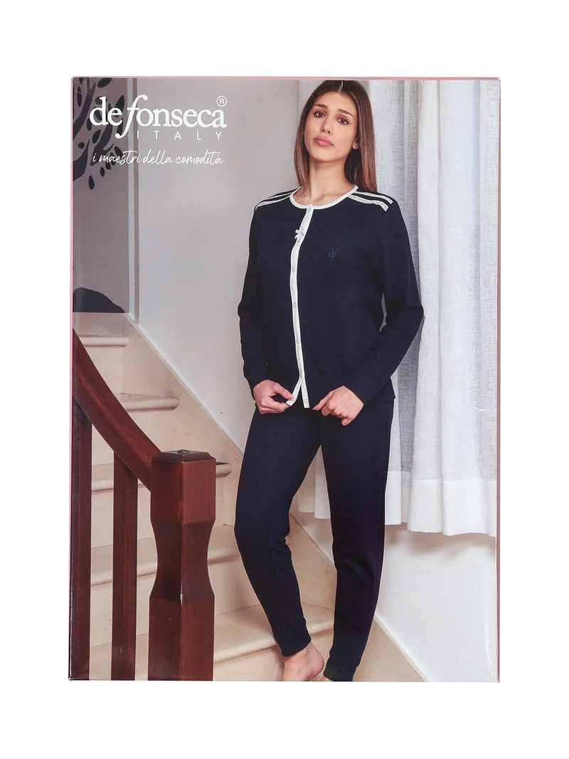 Pigiama donna in cotone con bottoni - verde
