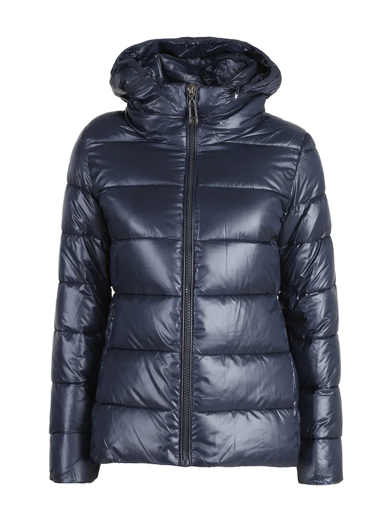 Giubbotto donna con cappuccio e zip - blu scuro