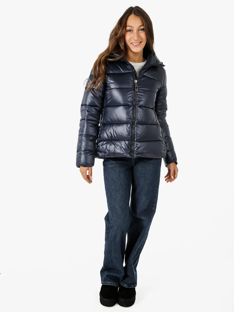 Giubbotto donna con cappuccio e zip - blu scuro