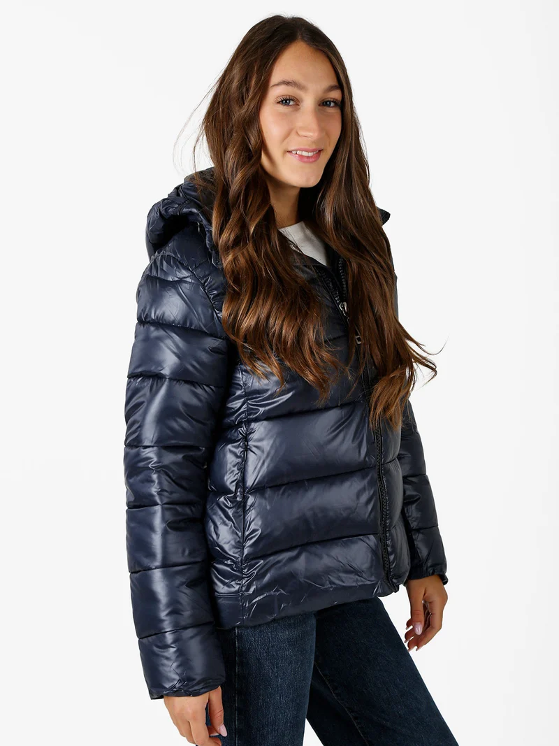 Giubbotto donna con cappuccio e zip - blu scuro
